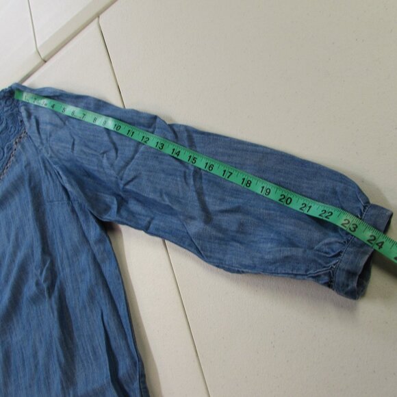 Talbots Embroidered Cut Out Chambray Blouse Tencel Denim Blue Size XL - Picture 14 of 16